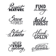 Collection of handwritten vector phrases about the conservation and protection of nature