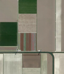 Fields (Agricultural Areas) , Irrigation Canals, Farm Houses and Wind Power Plants Aerial View in...
