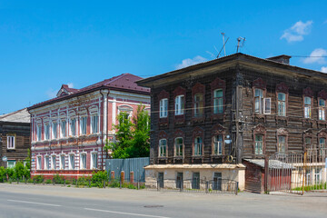 Tomsk, old apartment buildings on Voykova Street