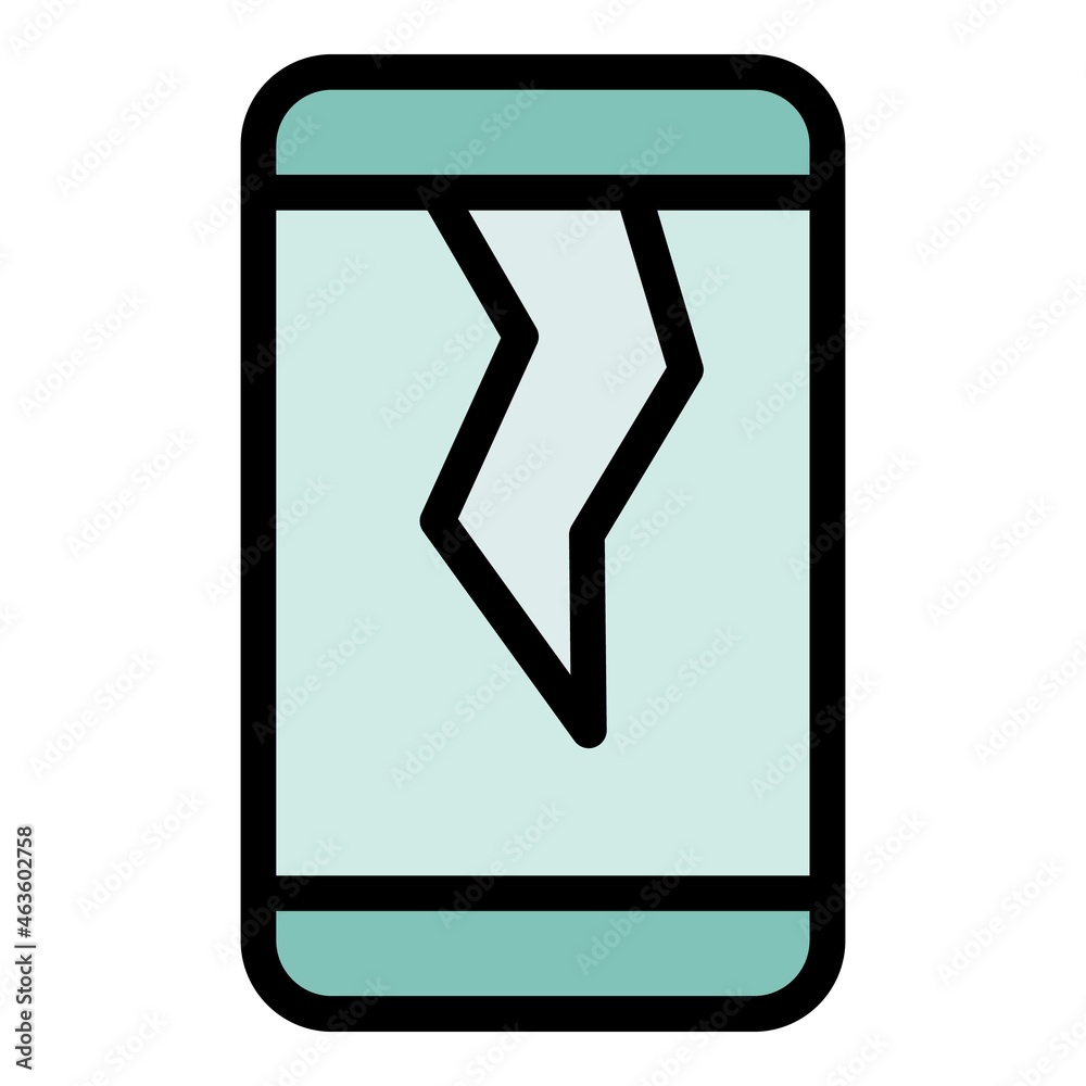 Sticker cracked phone display icon. outline cracked phone display vector icon color flat isolated - Stickers