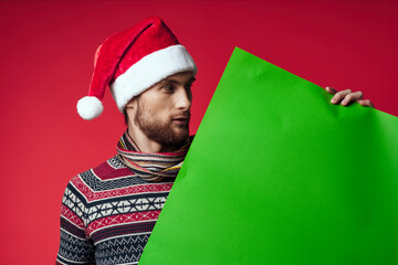 handsome man in New Year's clothes advertising copy space isolated background