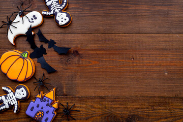 Halloween party background - cookies with with spiders