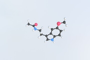 Melatonin molecule, isolated molecular model. 3D rendering