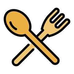 Plastic fork spoon icon. Outline plastic fork spoon vector icon color flat isolated