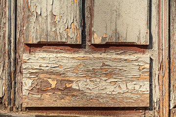 Wood panel from an old shutter with peeling paint. Vector wood texture background