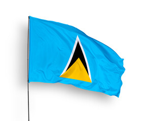 Saint Lucia flag isolated on white background. close up waving flag of Saint Lucia. flag symbols of Saint Lucia. Concept of Saint Lucia.