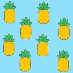 Seamless pineapple pattern on blue background