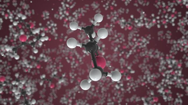Mek molecule made with balls, scientific molecular model. Chemical looping 3d animation