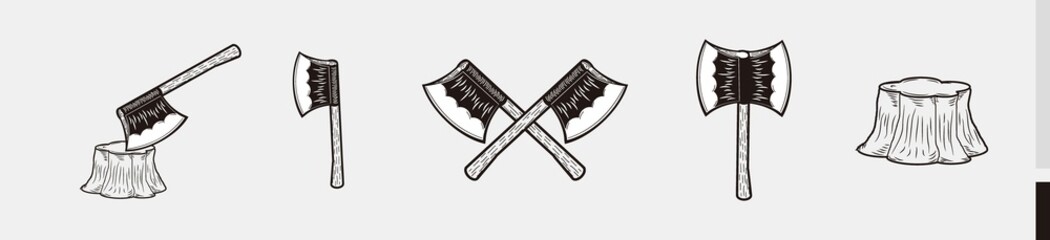 Axe hand drawn silhouette set - Axe hand drawn icon, logo on white