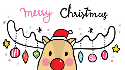 Cartoon cute deer and decoration, Christmas template.