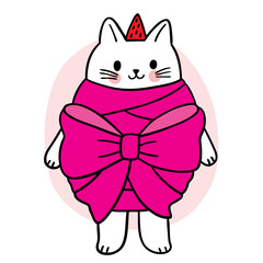 Cartoon cute Christmas and New year, Cat and ribbin vector.