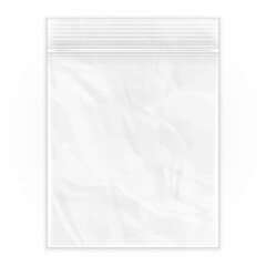 Mockup Blank Flat Poly Clear Bag Empty Plastic Polyethylene Pouch Packaging With Zipper, Ziplock. Illustration Isolated On White Background. Mock Up Template. Ready For Your Design. Vector EPS10