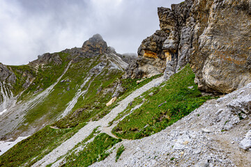 A hiking path leading to the summit of Hoher Burgstall in austrian Stubai Alps.