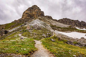 A hiking path leading to the summit of Hoher Burgstall in austrian Stubai Alps.