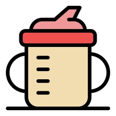 Baby milk cup icon. Outline baby milk cup vector icon color flat isolated