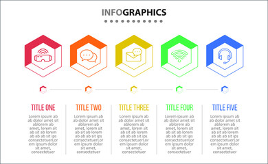 Vector Infographic design with icons. 5 options or 5 steps. process diagram, flow chart, info graph, Infographics for business concept, presentations banner, workflow layout.