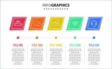 Fototapeta premium Vector Infographic design with icons. 5 options or 5 steps. process diagram, flow chart, info graph, Infographics for business concept, presentations banner, workflow layout.