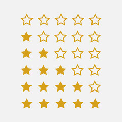 Star rating in flat style. Star rating review icon. Five stars rating icon. Premium quality. Five gold stars. Customer service.