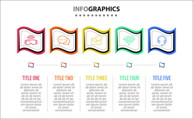 Vector Infographic design with icons. 5 options or 5 steps. process diagram, flow chart, info graph, Infographics for business concept, presentations banner, workflow layout.