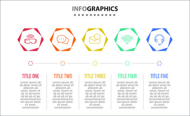 Vector Infographic design with icons. 5 options or 5 steps. process diagram, flow chart, info graph, Infographics for business concept, presentations banner, workflow layout.