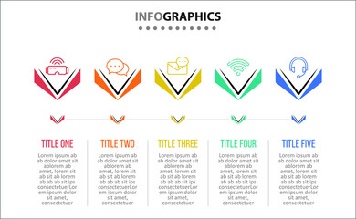 Vector Infographic design with icons. 5 options or 5 steps. process diagram, flow chart, info graph, Infographics for business concept, presentations banner, workflow layout.