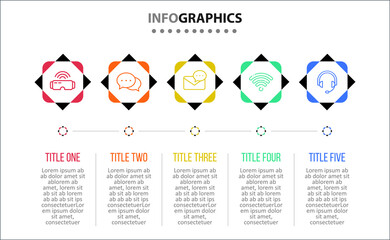 Vector Infographic design with icons. 5 options or 5 steps. process diagram, flow chart, info graph, Infographics for business concept, presentations banner, workflow layout.