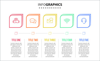 Vector Infographic design with icons. 5 options or 5 steps. process diagram, flow chart, info graph, Infographics for business concept, presentations banner, workflow layout.