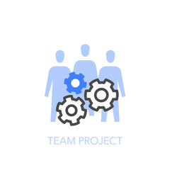 Team project symbol with a group of people and process cogwheels. Easy to use for your website or presentation.