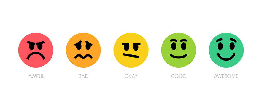 Set of five emoticons with funny expression of their satisfaction - colored version. Easy to use for your website or presentation.