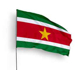 Suriname flag isolated on white background. close up waving flag of Suriname. flag symbols of Suriname. Concept of Suriname.