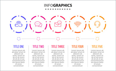 Vector Infographic design with icons. 5 options or 5 steps. process diagram, flow chart, info graph, Infographics for business concept, presentations banner, workflow layout.