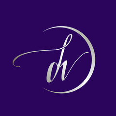DV monogram logo.Calligraphic signature icon.Letter d and letter v.Lettering sign isolated on dark fund.Wedding, fashion, beauty alphabet initials.Elegant, luxury, handwritten style.
