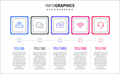 Vector Infographic design with icons. 5 options or 5 steps. process diagram, flow chart, info graph, Infographics for business concept, presentations banner, workflow layout.