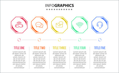 Vector Infographic design with icons. 5 options or 5 steps. process diagram, flow chart, info graph, Infographics for business concept, presentations banner, workflow layout.