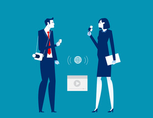 Reporter character style design. Flat cartoon vector illustration