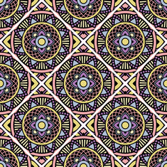 Abstract seamless backdrop. Round colorful texture in rose, violet and yellow colors. Mandala background. Oriental pattern for design