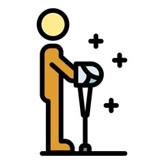 Man take crutch icon. Outline man take crutch vector icon color flat isolated
