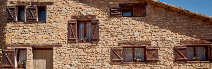 Windows of a rustic house. Rural life concept