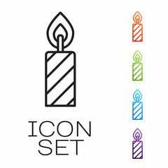 Black line Birthday cake candles icon isolated on white background. Set icons colorful. Vector