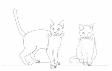 cats drawing by one continuous line, vector