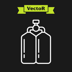 White line Aqualung icon isolated on black background. Oxygen tank for diver. Diving equipment. Extreme sport. Diving underwater equipment. Vector