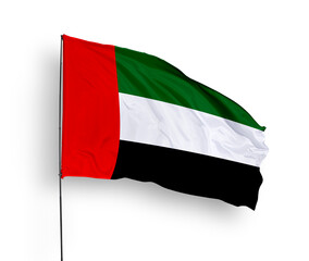 United Arab Emirates flag isolated on white background. close up waving flag of United Arab Emirates. flag symbols of United Arab Emirates. Concept of United Arab Emirates.