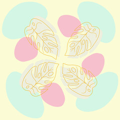 Pastel leaves for decoration, set of 3 leaves, colorful leaves on pastel background.
