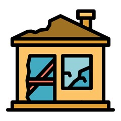 Destroyed home icon. Outline destroyed home vector icon color flat isolated