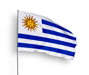Uruguay flag isolated on white background. close up waving flag of Uruguay. flag symbols of Uruguay. Concept of Uruguay.