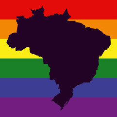 Brazil LGBT map with rainbow color flag