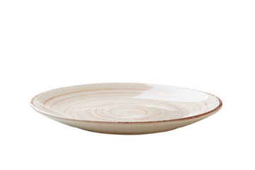 milky color ceramic round plate isolated over white background. perspective view