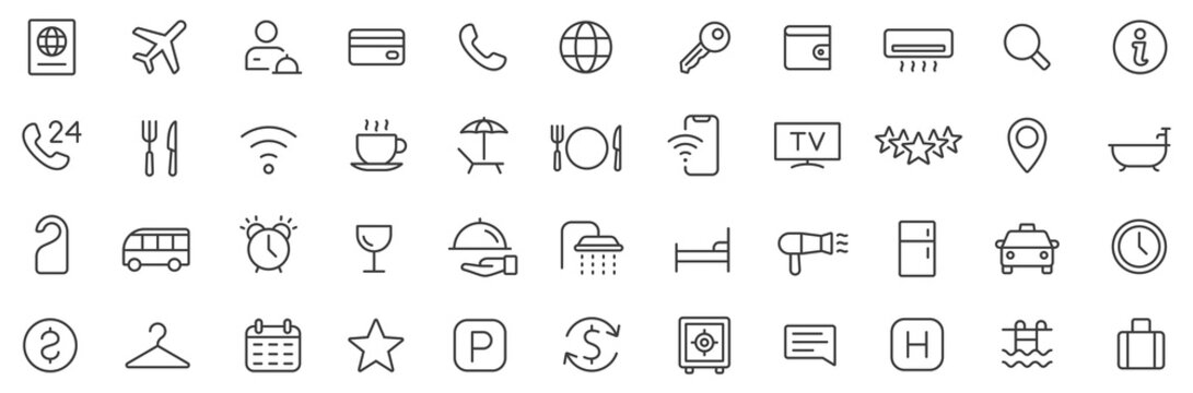 Hotel thin line icons set. Hotel line icon collection vector