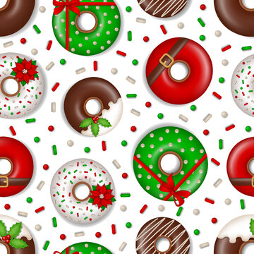 Christmas seamless pattern with donuts. texture with christmas sweets