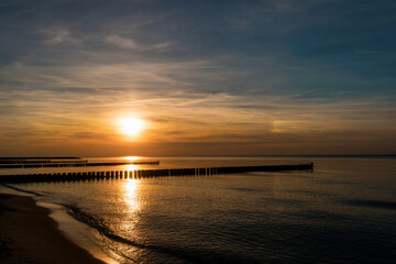 Fototapeta na wymiar Sunset on the beach of Ahrenshoop in Germany